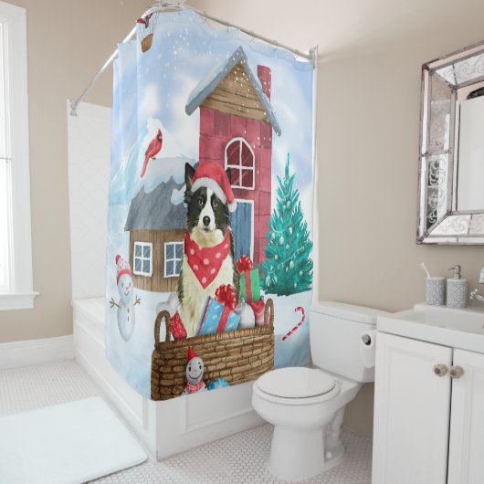 Rideaux De Douche Bordure Collie Chien dans la neige Maison de Chien (En situation)