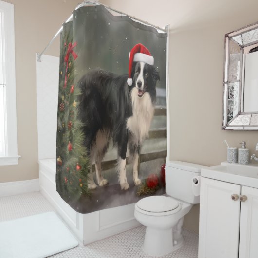 Rideaux De Douche Bordure Collie Chien dans neige Noël (En situation)