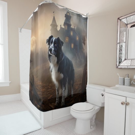Rideaux De Douche Bordure Collie Halloween effroi (En situation)