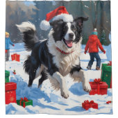 Rideaux De Douche Bordure Collie Noël Festive Scène de neige (Devant)