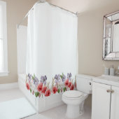 Rideaux De Douche Bordure de fleurs d'aquarelle rose et bleu (En situation)