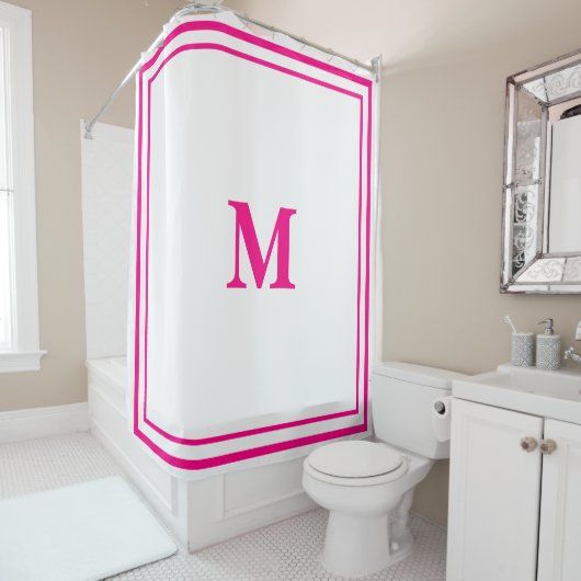 Rideaux De Douche Bordure minimale épaisse rose chaud Preppy (En situation)