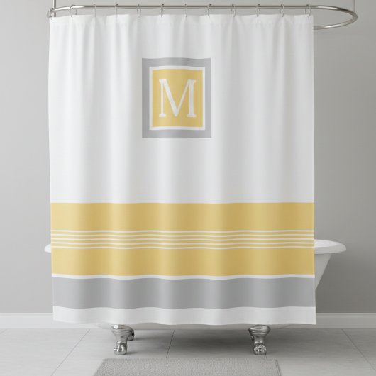 Rideaux De Douche Bordure triée monogramme jaune et gris