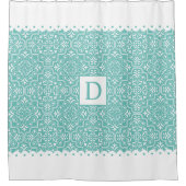 Rideaux De Douche Bordures turquoises et blanches légères monogramme (Devant)