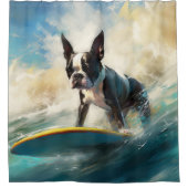 Rideaux De Douche Boston Terrier Beach Surfing Peinture (Devant)
