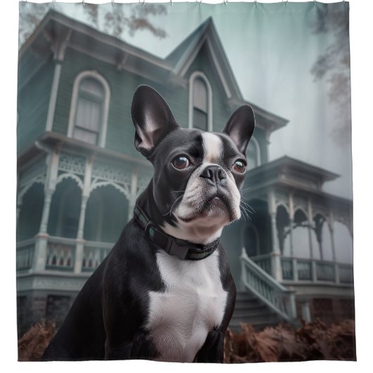 Rideaux De Douche Boston Terrier Halloween effrayant (Devant)