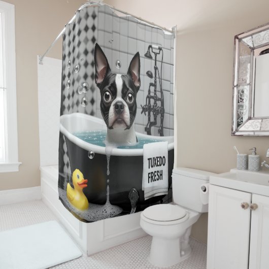 Rideaux De Douche Boston Terrier Sloppy Sleepy mignonne drôle (En situation)