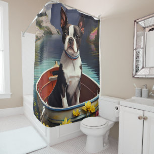 Rideaux De Douche Boston Terrier sur une rame : une aventure Pittore