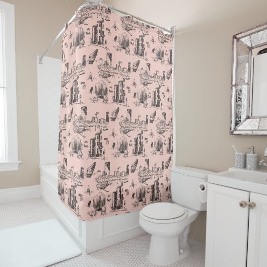 Rideaux De Douche Boston Toile rose et noir (En situation)