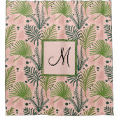 Rideaux De Douche Botanique Feuilles et Monogramme rose (Devant)