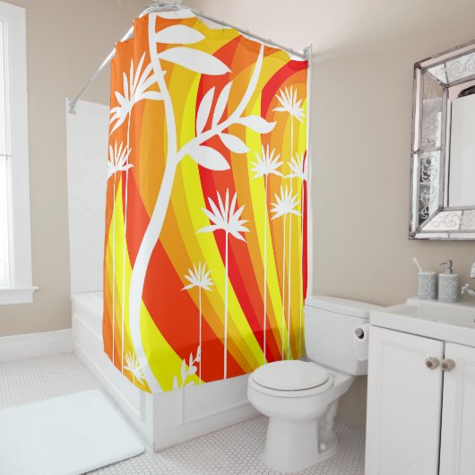 Rideaux De Douche Botanique orange et blanche (En situation)