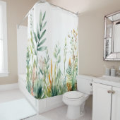 Rideaux De Douche Botanique Plante Vert Blanc Design 311 (En situation)
