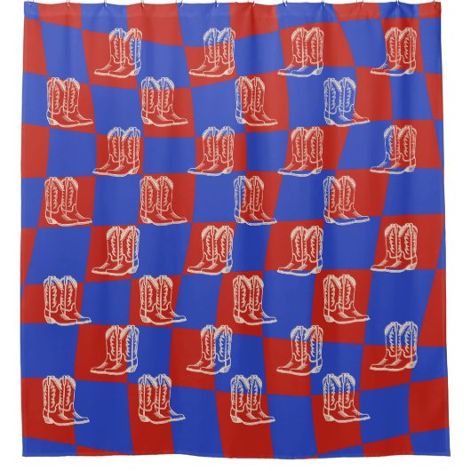 Rideaux De Douche Bottes de cowboy bleu rouge occidental (Devant)