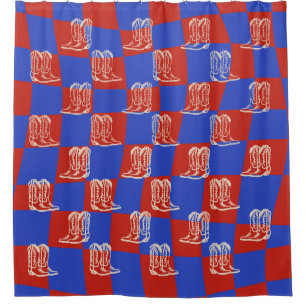 Rideaux De Douche Bottes de cowboy occidentales bleues rouges