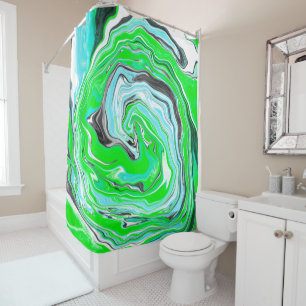 Rideaux De Douche Boucles de marbre vert citron et bleu Aqua