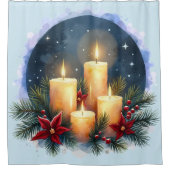 Rideaux De Douche Bougie de Noël avec Poinsettias (Devant)