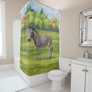 Rideaux De Douche Bouillon Gris D'Âne Cute Dans Le Pâturage