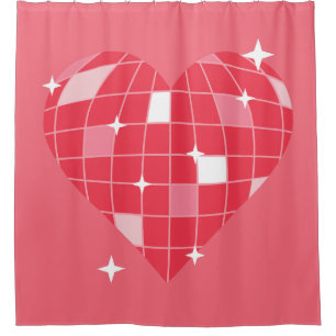 Rideaux De Douche boule disco valentine 1970 coeur rose