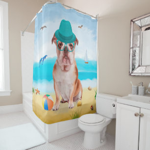 Rideaux De Douche Bouledogue anglais sur la plage