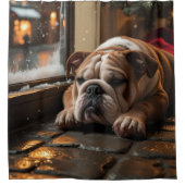 Rideaux De Douche Bouledogue avec éclairages de Noël de vacances (Devant)