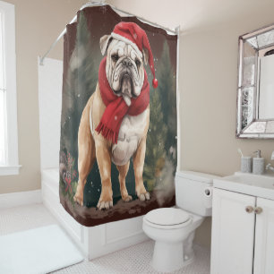 Rideaux De Douche Bouledogue dans la neige de Noël