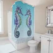 Rideaux De Douche Boules Turquoises des chevaux de mer (En situation)