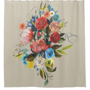 Rideaux De Douche Bouquet Aquarelle Douce Taupe Personnalisable