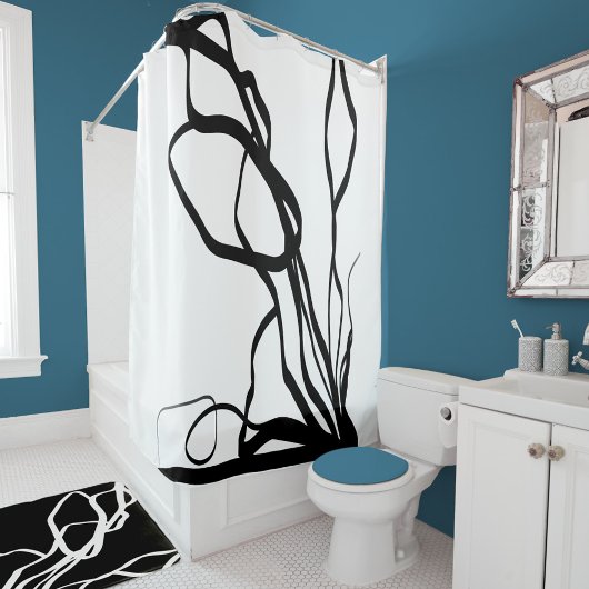 Rideaux De Douche Bouquet Blanc : Abstrait blanc & noir