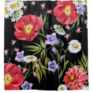 Rideaux De Douche Bouquet de fleurs d'aquarelle : Motif sans couture