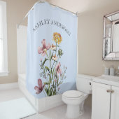 Rideaux De Douche Bouquet Fleur sauvage d'aquarelle #1 Nom personnal (En situation)
