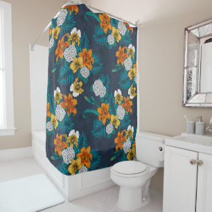 Rideaux De Douche Bouquet tropical sur bleu