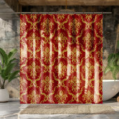 Rideaux De Douche Bourgogne et or Floral Damas géométriques