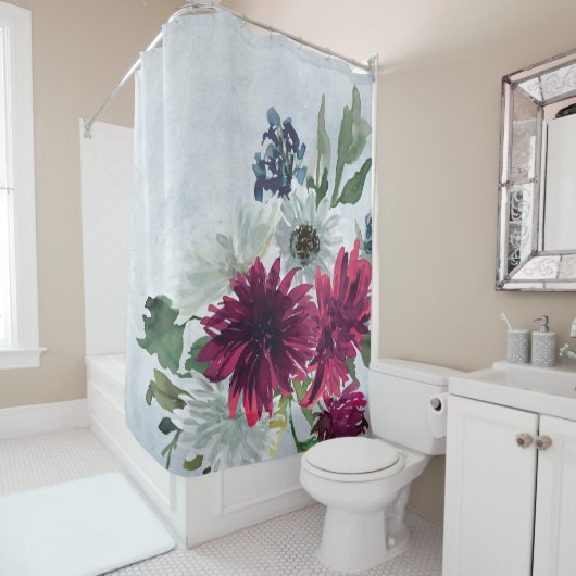 Rideaux De Douche Bourgogne Floral Splash sur Grey (En situation)