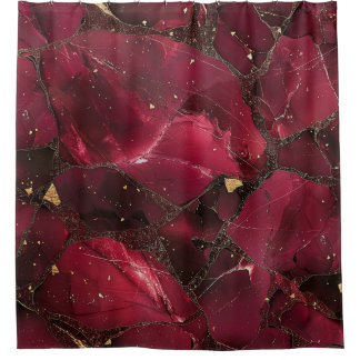 Rideaux De Douche Bourgogne Rouge Luxueux Rubis Kintsugi Or Marbre