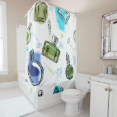 Rideaux De Douche Bouteille de parfum motif sans soudure et texte aq (En situation)