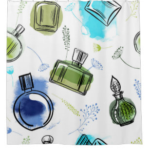 Rideaux De Douche Bouteille de parfum motif sans soudure et texte aq