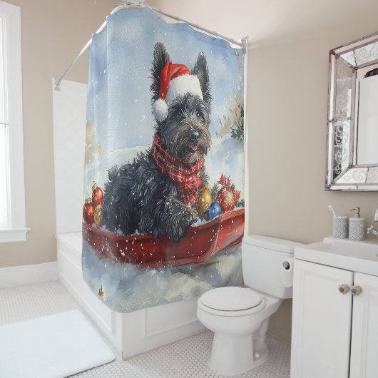Rideaux De Douche Bouviers Des Flandres Dog in Sledge Christmas (En situation)
