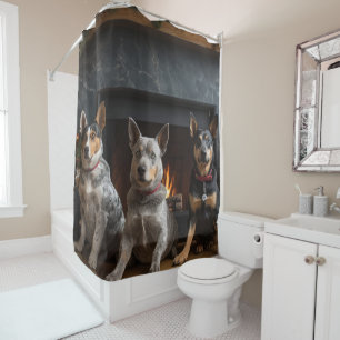 Rideaux De Douche Bovins australiens au coin du feu de Noël