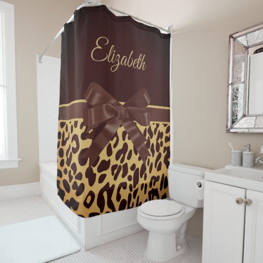 Rideaux De Douche Bow noir imprimé Leopar (En situation)