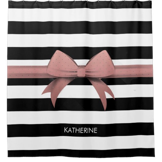 Rideaux De Douche Bow rose et rayures (Devant)