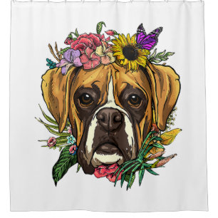 Rideaux De Douche Boxer floral Chien Botanique Plante Fleur Animaux