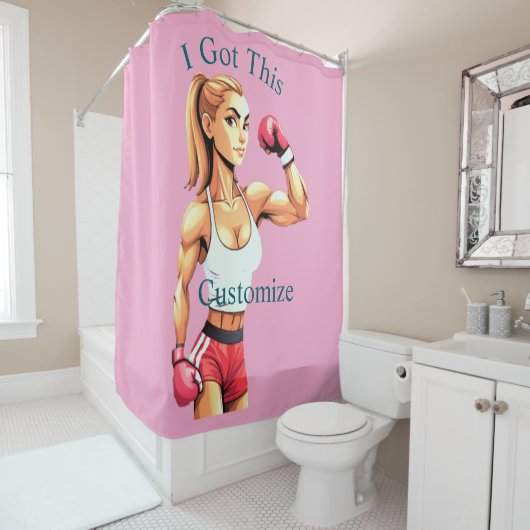 Rideaux De Douche Boxeuse féminine en forme Thunder_Cove (En situation)