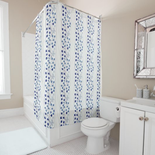 Rideaux De Douche Branche botanique tons bleus (En situation)