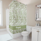 Rideaux De Douche Branche d'olivier Sage Vert Botanique Monogramme (En situation)