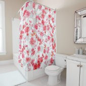 Rideaux De Douche Branches de fleurs de cerisiers sur le fond blanc (En situation)