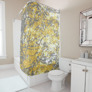 Rideaux De Douche Branches de l'arbre occupé et Feuille gris jaune