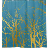 Rideaux De Douche Branches Gold Tree Motif Arrière - plan bleu (Devant)