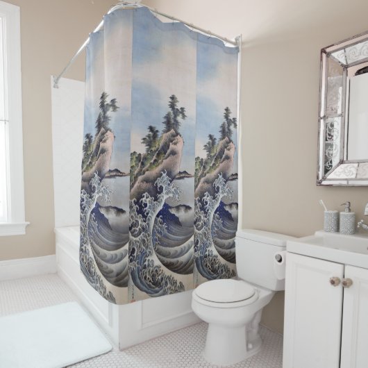 Rideaux De Douche Breaking Waves, Hokusai (En situation)