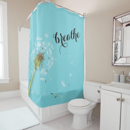 Rideaux De Douche BREATHE Dandelion Citation moderne Turquoise (En situation)