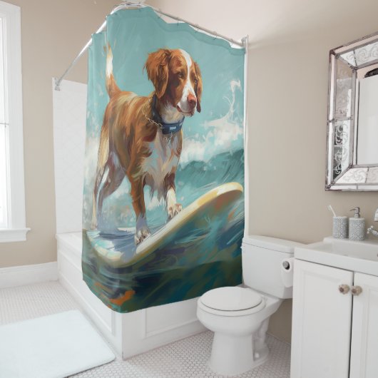 Rideaux De Douche Bretagne Spaniel Beach Surf Peinture (En situation)